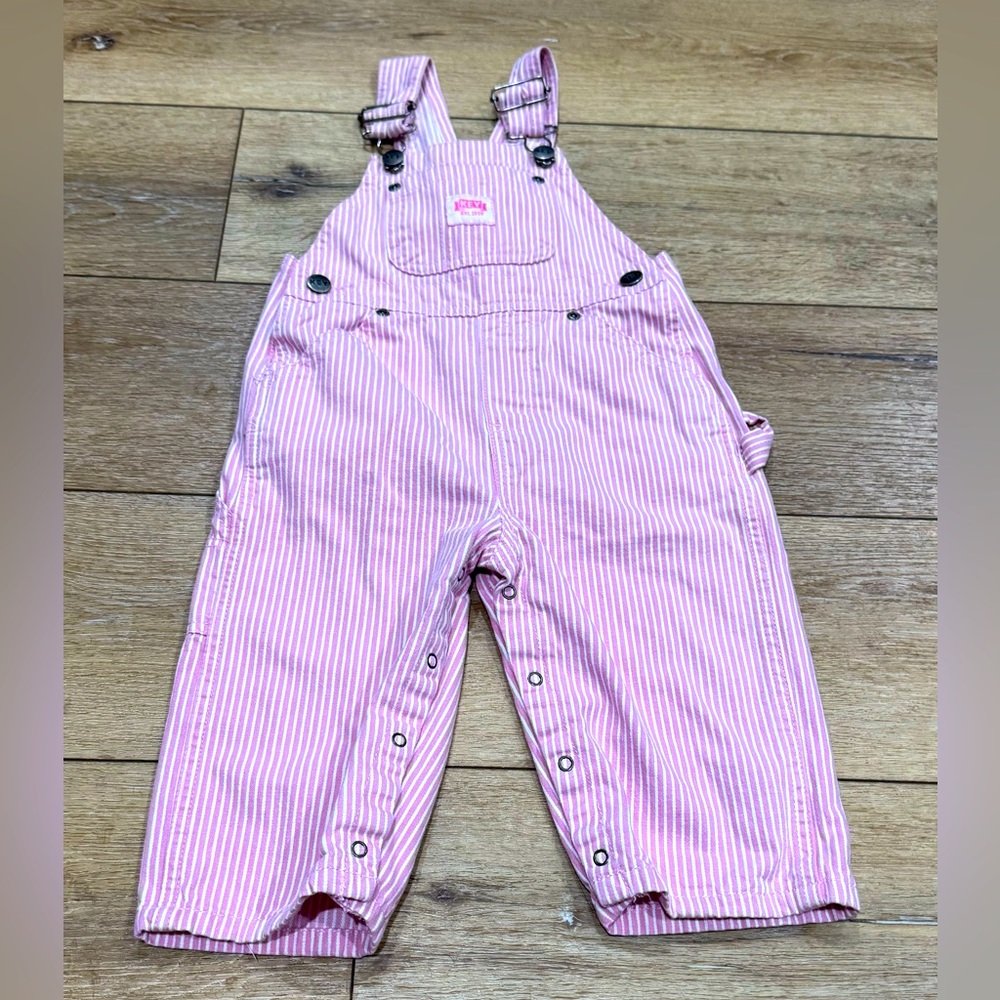 Key Bib Striped Overalls‎ Size 18m Pink White Girls Denim bibs Railroad Costume